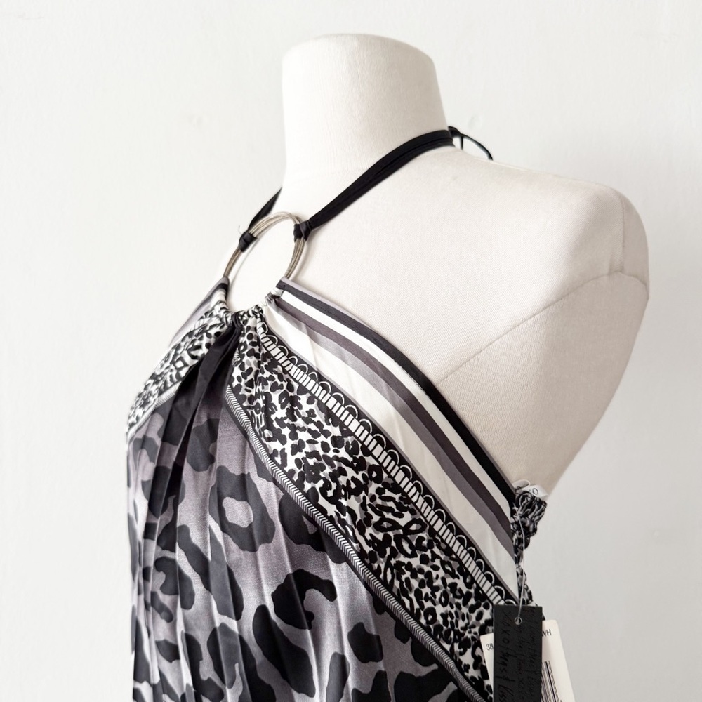 NEW Deadstock Y2K XOXO Satin Handkerchief Hem Leopard Halter Top Size Medium (M) - Picture 4 of 9